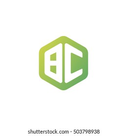 Initial letters BC rounded hexagon shape green simple modern logo