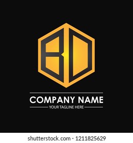 Initial letters BD hexagon shape logo design black gold