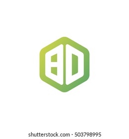 Initial letters BD rounded hexagon shape green simple modern logo