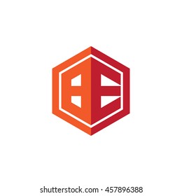 Initial letters BE hexagon shape logo red orange