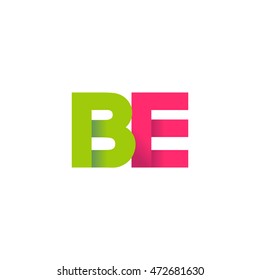 Initial letters BE overlapping fold logo green magenta