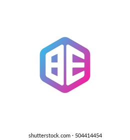 Initial letters BE rounded hexagon shape blue pink purple simple modern logo