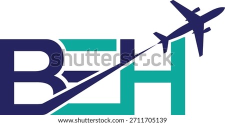 Initial Letters BEH Travel Logo Design with Aircraft Airplane
