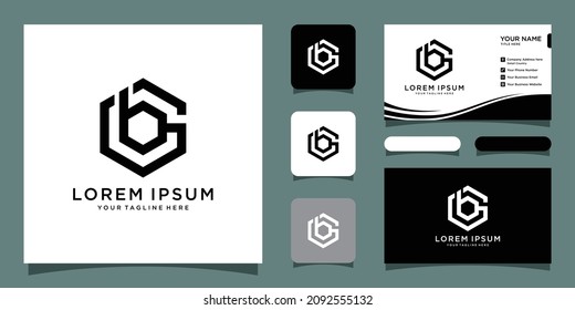 Initial letters BG hexagon logo shape with business card design template