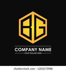 Initial letters BG hexagon shape logo design black gold