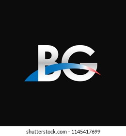 Initial letters BG overlapping movement swoosh logo, metal silver blue red color on black background