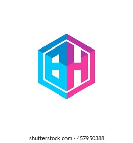 Initial letters BH hexagon box shape logo blue pink purple