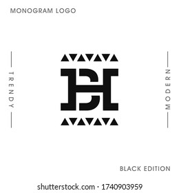 Initial letters BH linked monogram logo vector. Business logo monogram with two overlap letters inside circle isolated on white background.