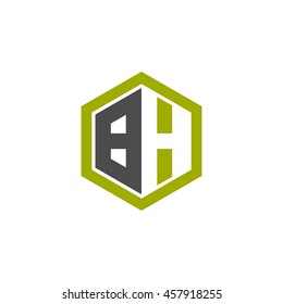 Initial letters BH negative space hexagon shape logo green black gray