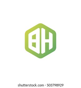 Initial letters BH rounded hexagon shape green simple modern logo