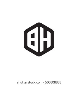 Initial letters BH rounded hexagon shape monogram black simple modern logo
