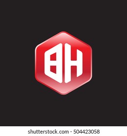 Initial letters BH rounded hexagon shape red modern logo
