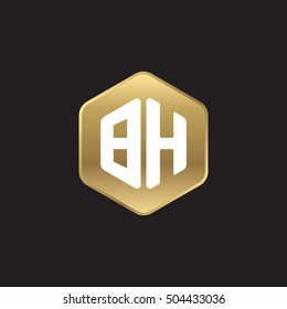 Initial letters BH rounded hexagon shape gold modern logo