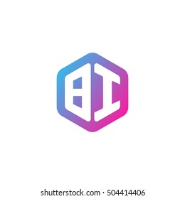 Initial letters BI rounded hexagon shape blue pink purple simple modern logo