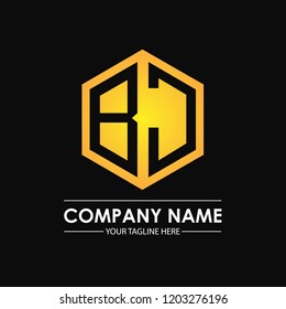 Initial letters BJ hexagon shape logo design black gold