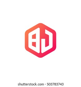 Initial letters BJ rounded hexagon shape red orange simple modern logo