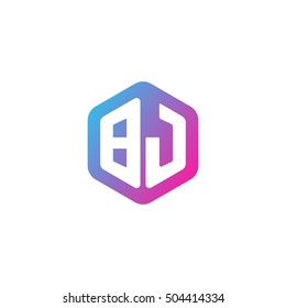 Initial letters BJ rounded hexagon shape blue pink purple simple modern logo