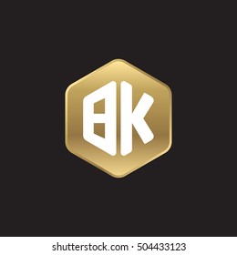 Initial letters BK rounded hexagon shape gold modern logo