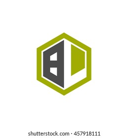 Initial letters BL negative space hexagon shape logo green black gray