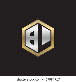 Initial letters BL negative space hexagon shape logo gold silver