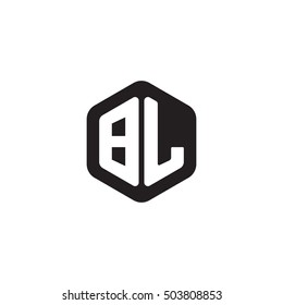 Initial letters BL rounded hexagon shape monogram black simple modern logo