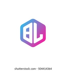 Initial letters BL rounded hexagon shape blue pink purple simple modern logo