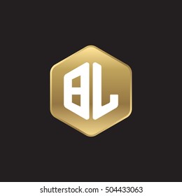 Initial letters BL rounded hexagon shape gold modern logo