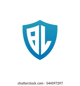 Initial letters BL shield shape blue simple logo