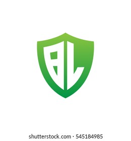 Initial letters BL shield shape green simple logo
