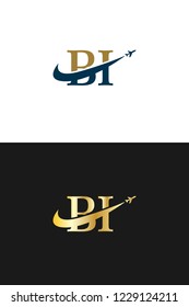 Initial Letters BL Travel Logo Design with Aircraft Airplane and Swoosh Icon