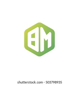 Initial letters BM rounded hexagon shape green simple modern logo