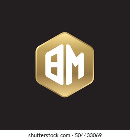 Initial letters BM rounded hexagon shape gold modern logo