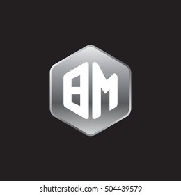 Initial letters BM rounded hexagon shape silver modern logo
