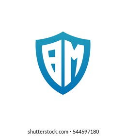 Initial letters BM shield shape blue simple logo