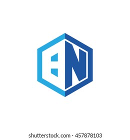 Initial letters BN negative space hexagon shape logo blue