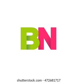 Initial letters BN overlapping fold logo green magenta