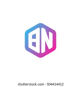 Initial letters BN rounded hexagon shape blue pink purple simple modern logo