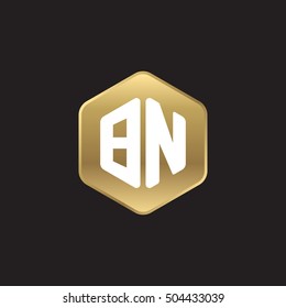 Initial letters BN rounded hexagon shape gold modern logo