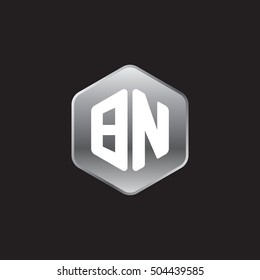 Initial letters BN rounded hexagon shape silver modern logo