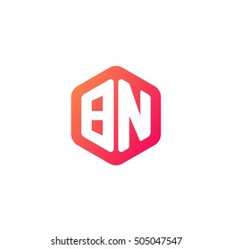 Initial letters BN rounded hexagon shape red orange simple modern logo