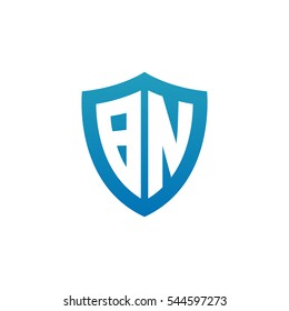 Initial letters BN shield shape blue simple logo