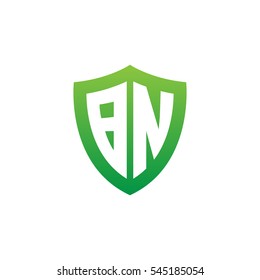 Initial letters BN shield shape green simple logo