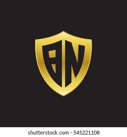 Initial letters BN shield shape gold logo