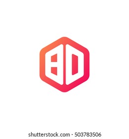 Initial letters BO rounded hexagon shape red orange simple modern logo