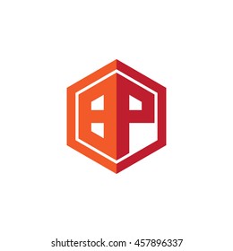 Initial letters BP hexagon shape logo red orange