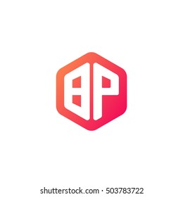 Initial letters BP rounded hexagon shape red orange simple modern logo