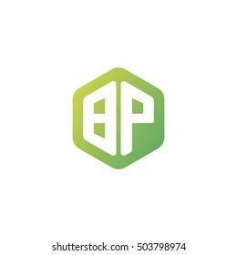 Initial letters BP rounded hexagon shape green simple modern logo