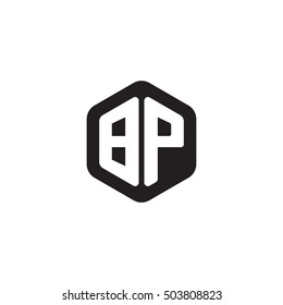 Initial letters BP rounded hexagon shape monogram black simple modern logo