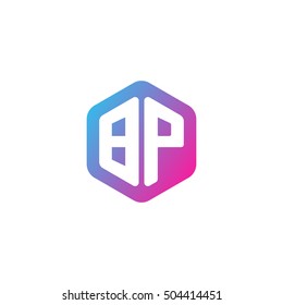 Initial letters BP rounded hexagon shape blue pink purple simple modern logo