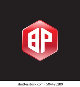 Initial letters BP rounded hexagon shape red modern logo
